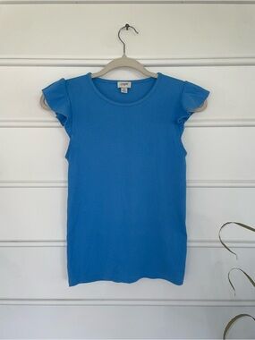 J. Crew Ribbed Ruffle Sleeve Top - Sky Blue